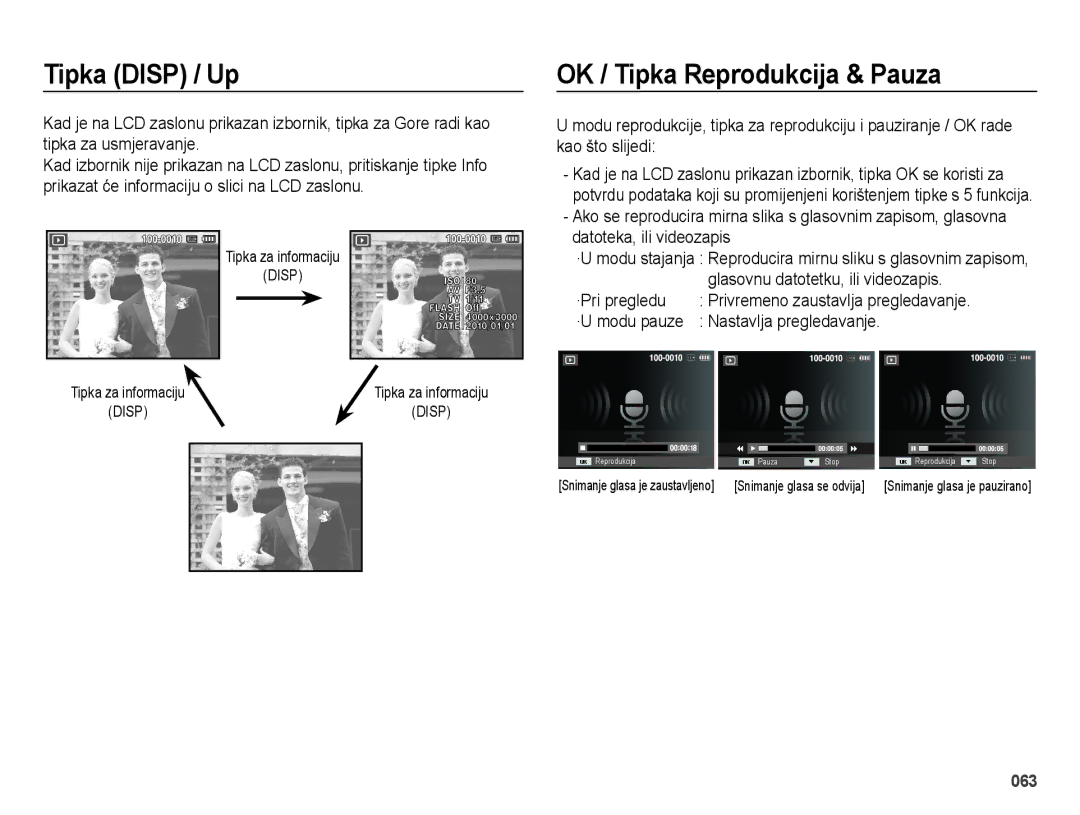 Samsung EC-ES28ZZBASE3 manual OK / Tipka Reprodukcija & Pauza, ·Pri pregledu, Nastavlja pregledavanje, ·U modu pauze 