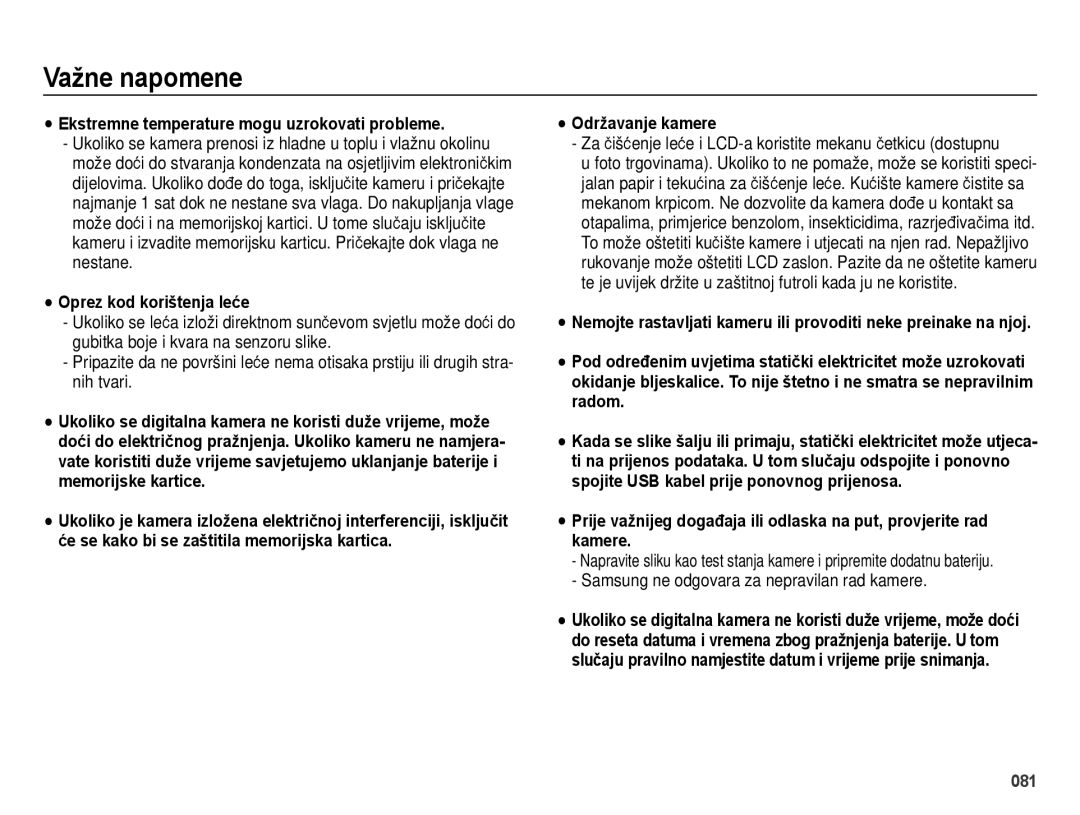 Samsung EC-ES28ZZBASE3, EC-ES28ZZBABE3 manual Za čišćenje leće i LCD-a koristite mekanu četkicu dostupnu 