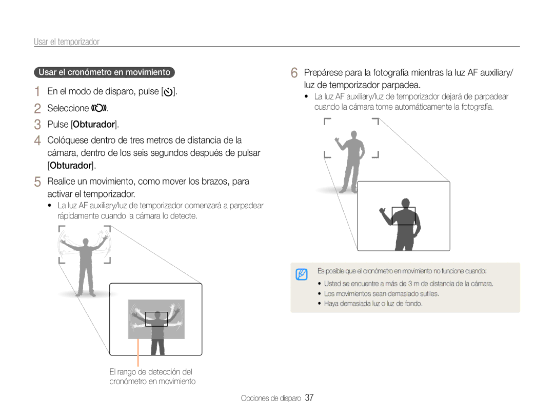 Samsung EC-ES30ZZBASE3, EC-ES30ZZBABE1 Usar el temporizador, Seleccione Pulse Obturador, Usar el cronómetro en movimiento 