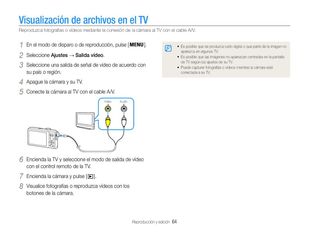 Samsung EC-ES30ZZBASE1, EC-ES30ZZBABE1, EC-ES30ZZBASE3 manual Visualización de archivos en el TV, Botones de la cámara 