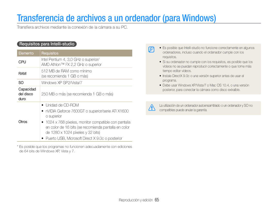 Samsung EC-ES30ZZBASE3 manual Transferencia de archivos a un ordenador para Windows, Requisitos para Intelli-studio 