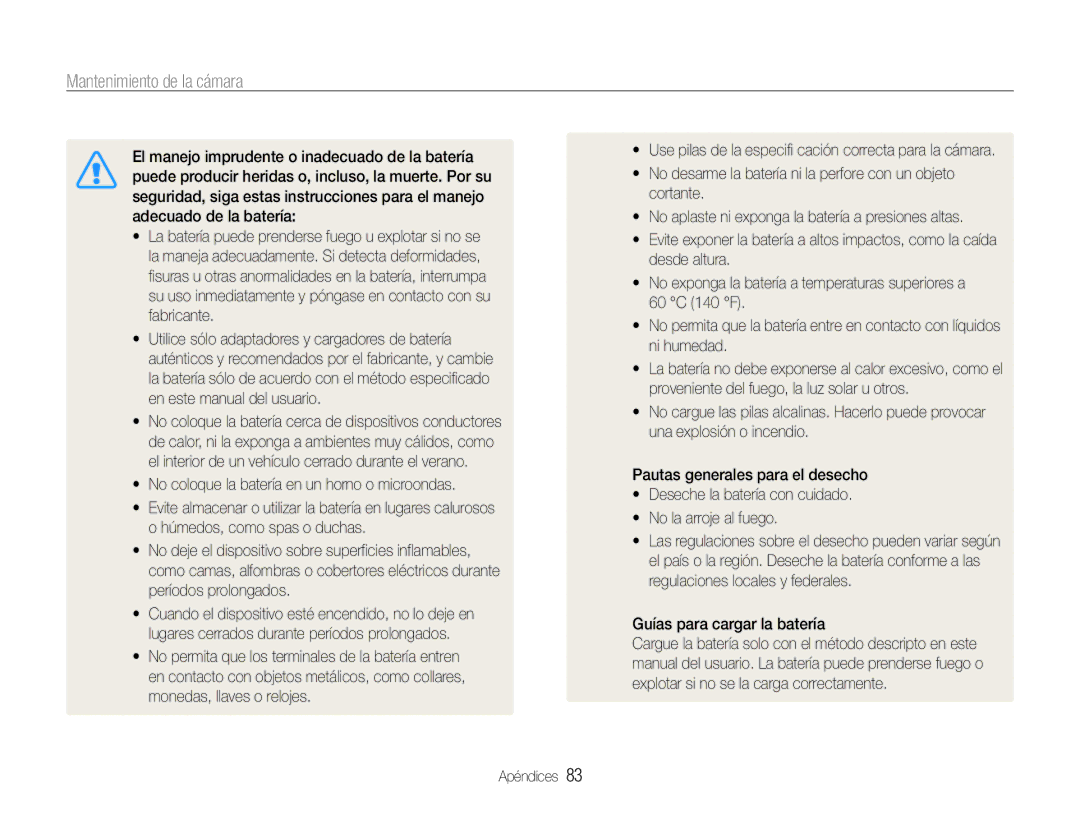 Samsung EC-ES30ZZBABE1, EC-ES30ZZBASE1, EC-ES30ZZBASE3, EC-ES30ZZBABE3 manual Mantenimiento de la cámara 