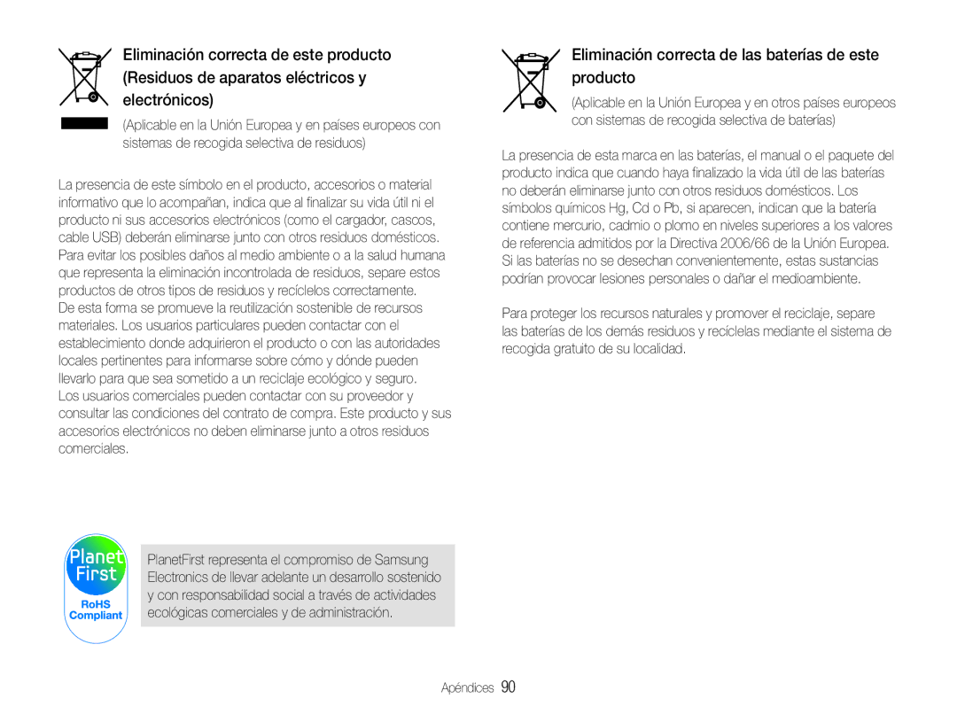 Samsung EC-ES30ZZBABE3, EC-ES30ZZBABE1, EC-ES30ZZBASE1, EC-ES30ZZBASE3 Eliminación correcta de las baterías de este producto 