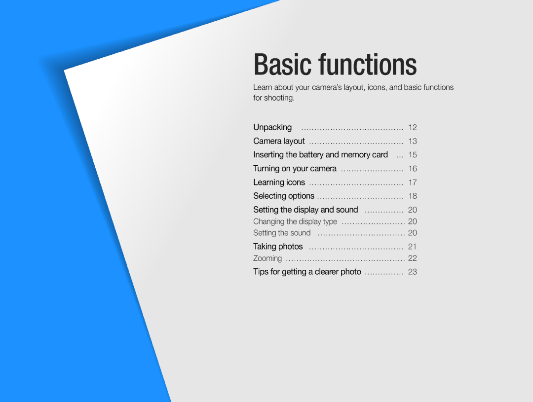 Samsung EC-ES30ZZBABIL, EC-ES30ZZBABE1, EC-ES30ZZBASZA, EC-ES30ZZBAPE1, EC-ES30ZZBABZA, EC-ES30ZZBASGB manual Basic functions 