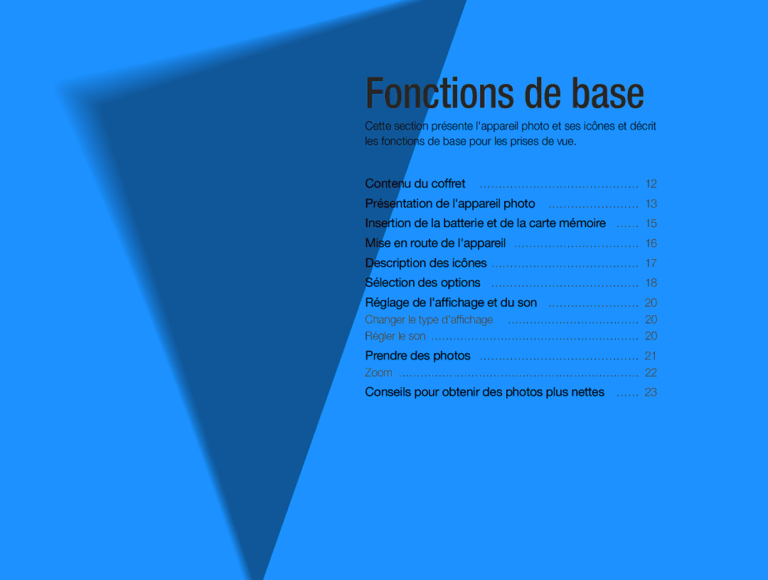 Samsung EC-ES30ZZBABE1, EC-ES30ZZBASZA, EC-ES30ZZBAPE1, EC-ES30ZZBABZA manual Fonctions de base 