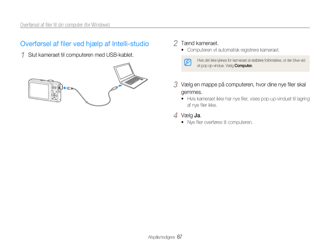 Samsung EC-ES30ZZBABE3, EC-ES30ZZBASE2, EC-ES30ZZBABE2, EC-ES30ZZBAPE2 manual Overførsel af filer ved hjælp af Intelli-studio 