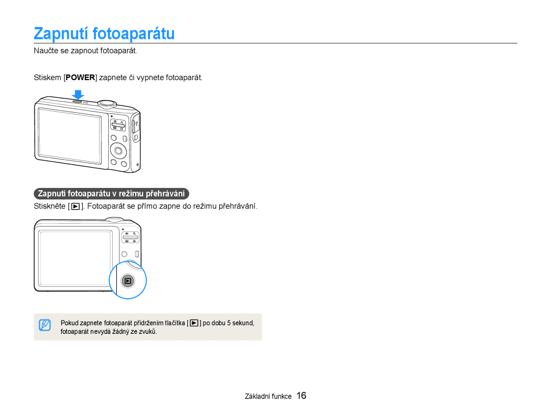 Samsung EC-ES30ZZBABE3, EC-ES30ZZBASE3 manual Zapnutí fotoaparátu v režimu přehrávání 