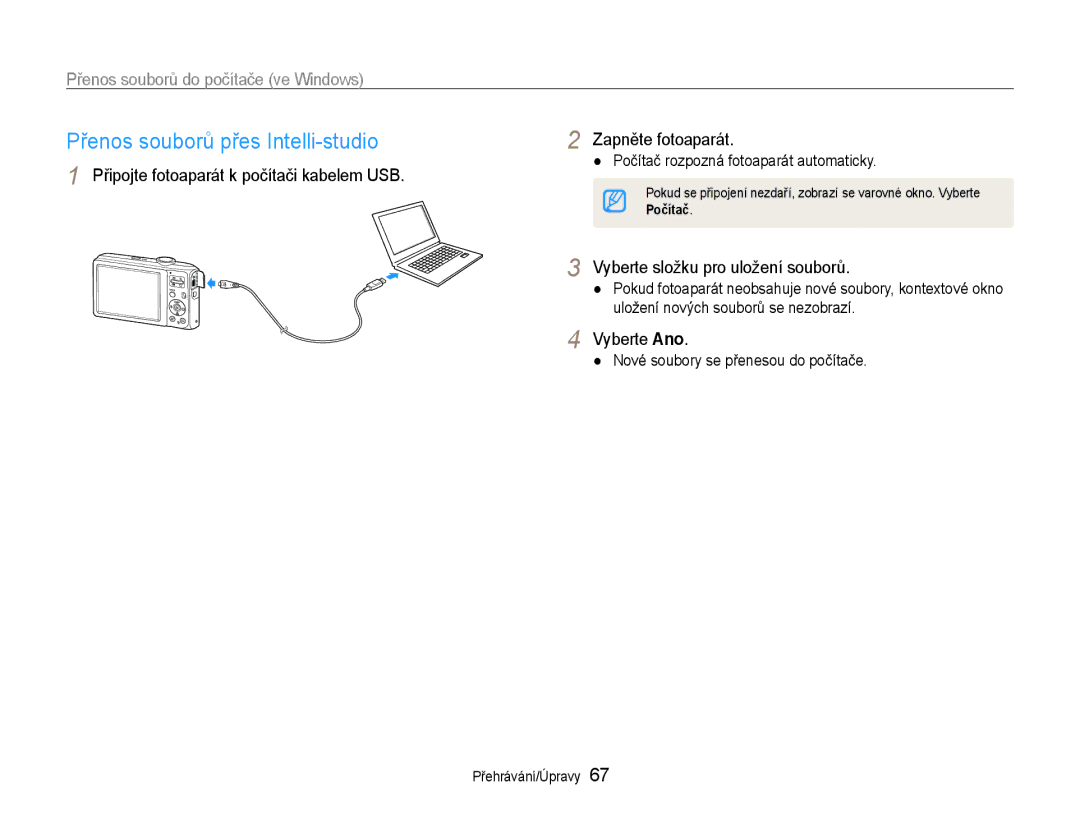 Samsung EC-ES30ZZBASE3, EC-ES30ZZBABE3 Přenos souborů přes Intelli-studio, Vyberte složku pro uložení souborů, Počítač 