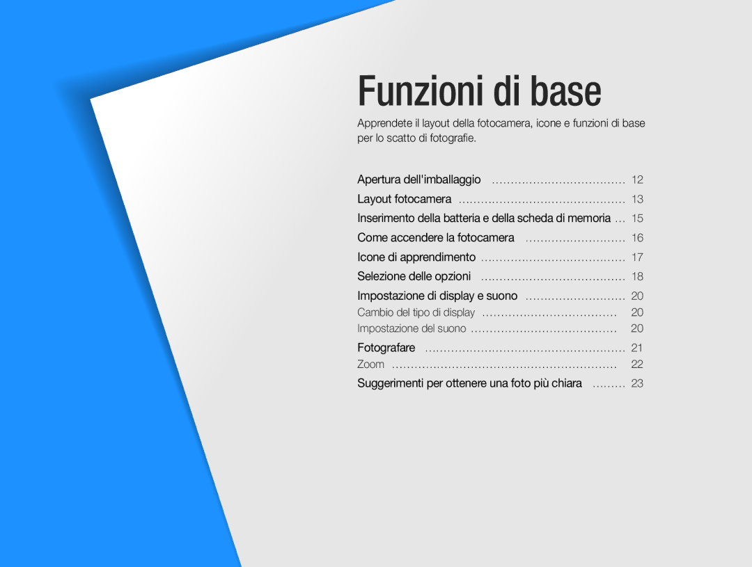 Samsung EC-ES30ZZBASGB, EC-ES30ZZBASE1 manual Funzioni di base 