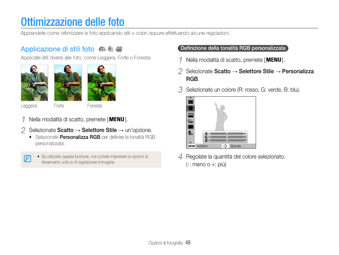 Samsung EC-ES30ZZBASGB, EC-ES30ZZBASE1 manual Ottimizzazione delle foto, Applicazione di stili foto 