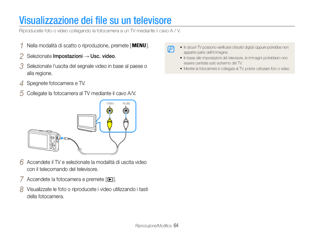 Samsung EC-ES30ZZBASE1, EC-ES30ZZBASGB manual Visualizzazione dei file su un televisore, Della fotocamera 