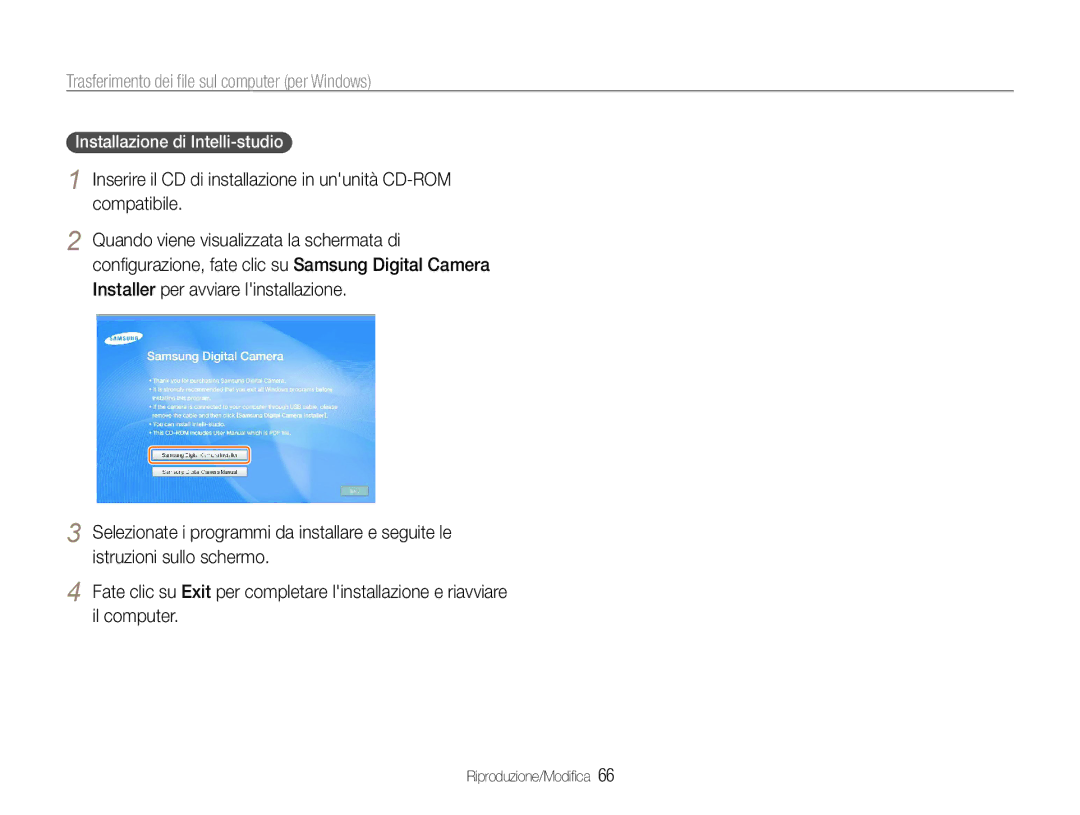 Samsung EC-ES30ZZBASE1, EC-ES30ZZBASGB Trasferimento dei file sul computer per Windows, Installazione di Intelli-studio 