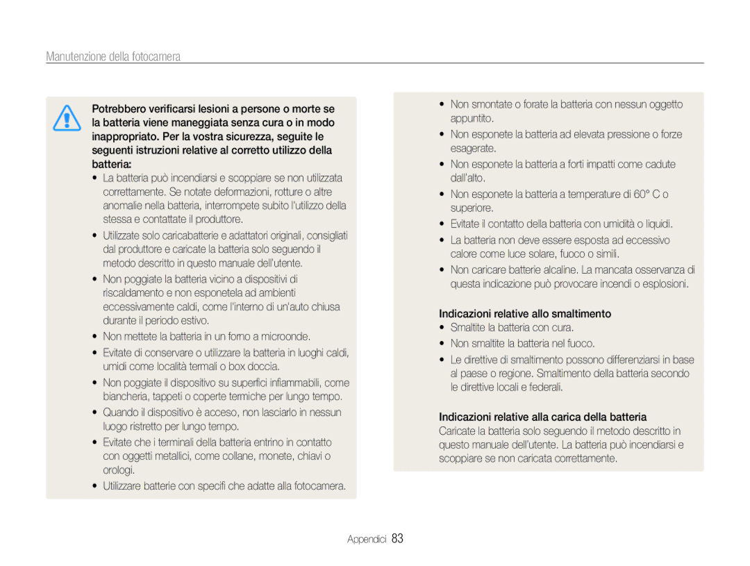 Samsung EC-ES30ZZBASGB, EC-ES30ZZBASE1 manual Manutenzione della fotocamera 