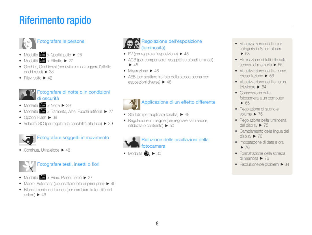 Samsung EC-ES30ZZBASE1, EC-ES30ZZBASGB manual Riferimento rapido, Fotografare le persone 