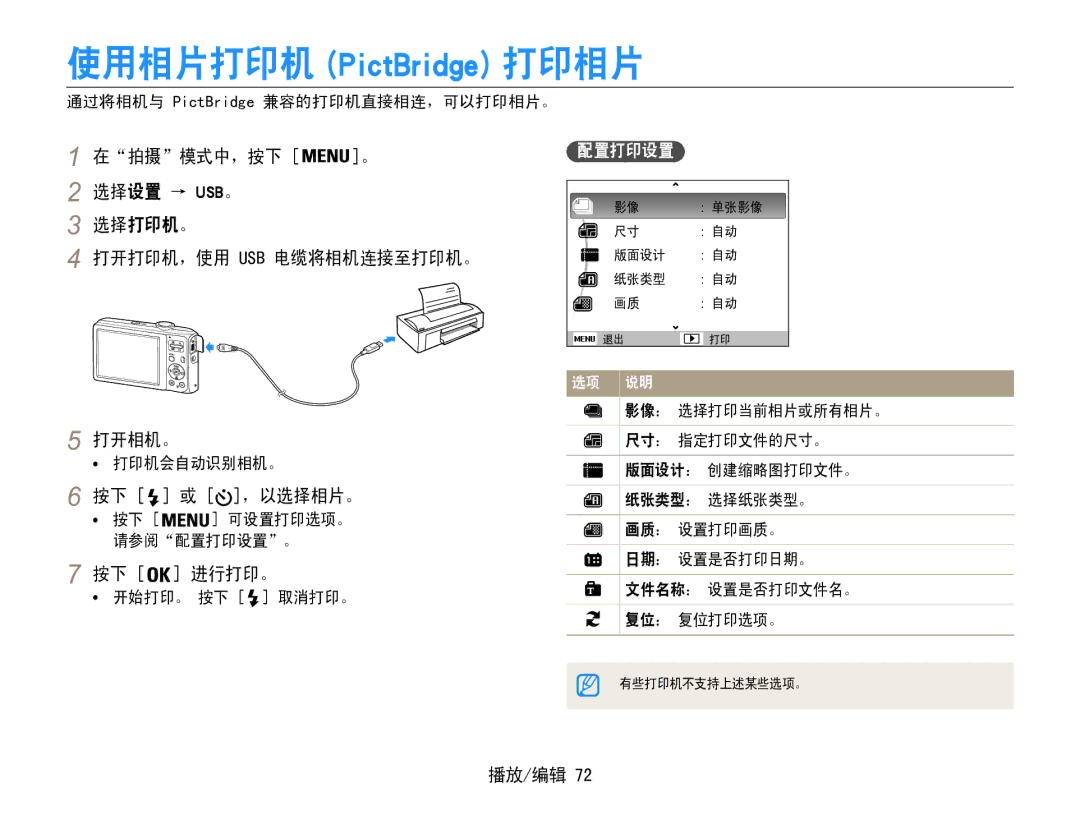 Samsung EC-ES30ZZBASE3, EC-ES30ZZBASGB, EC-ES30ZZBABE3, EC-ES30ZZBASE2, EC-ES30ZZBABE2, EC-ES30ZZBAPE2 按下 或 ，以选择相片。, 按下 进行打印。 