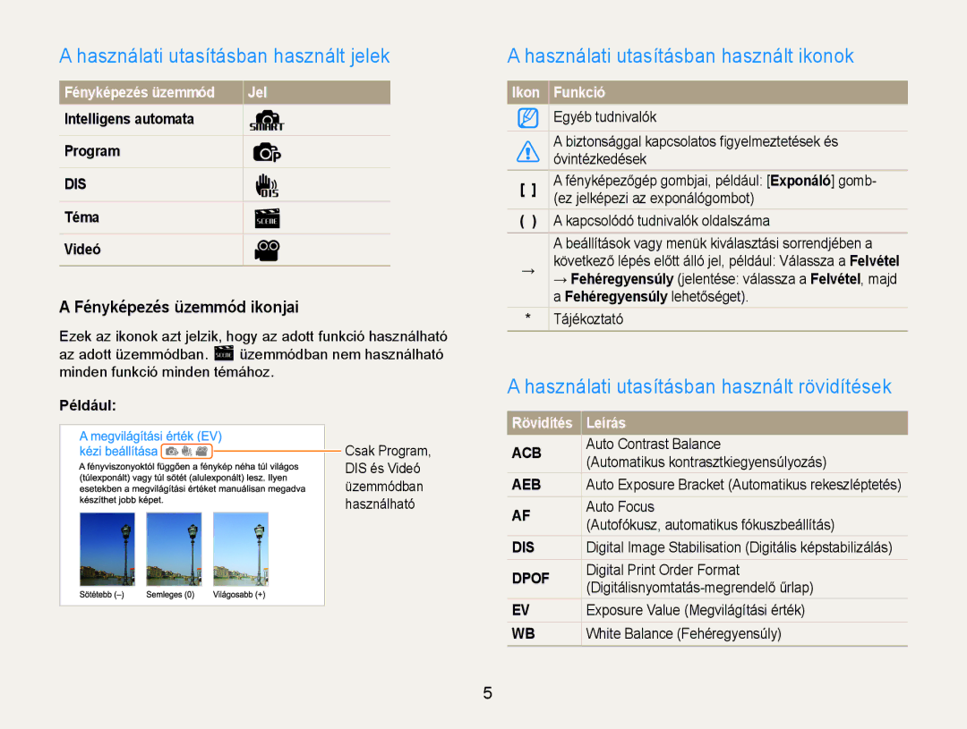 Samsung EC-ES30ZZBASGB, EC-ES30ZZBASE3 manual Használati utasításban használt jelek, Használati utasításban használt ikonok 