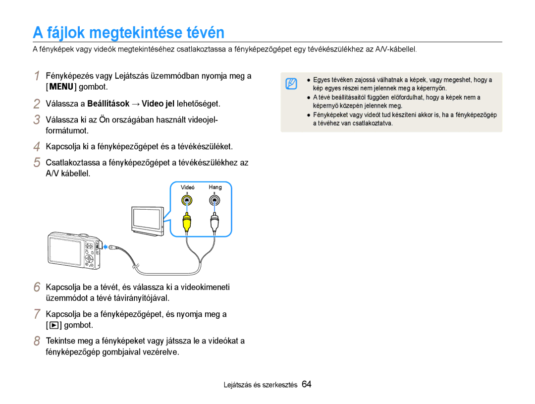 Samsung EC-ES30ZZBAPE2, EC-ES30ZZBASGB, EC-ES30ZZBASE3, EC-ES30ZZBABE3, EC-ES30ZZBASE2 manual Fájlok megtekintése tévén 