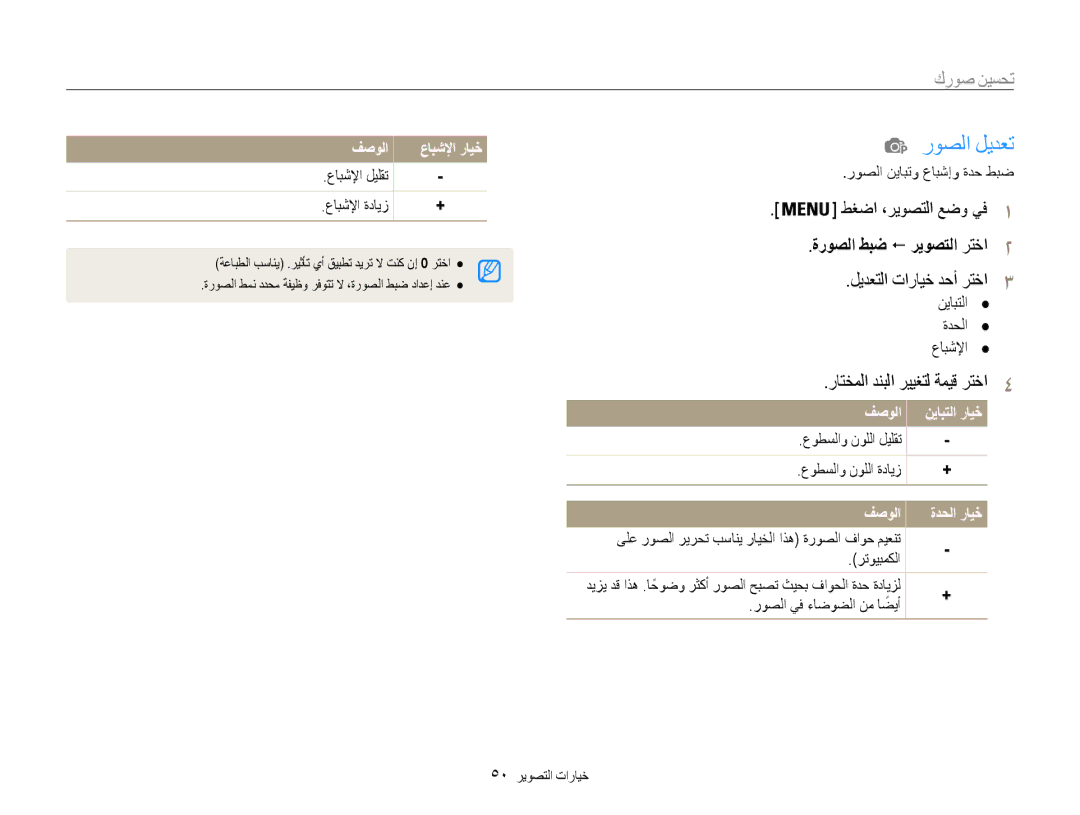 Samsung EC-ES30ZZDABME, EC-ES30ZZBASZA manual روصلا ليدعت, تحسين صورك, طغضا ،ريوصتلا عضو يف, ليدعتلا تارايخ دحأ رتخا 