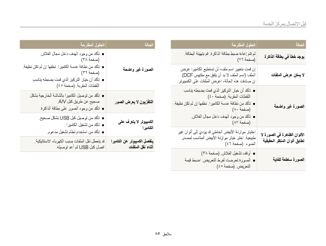 Samsung EC-ES30ZZDAPIR, EC-ES30ZZBASZA, EC-ES30ZZBABZA, EC-ES30ZZBAPIL, EC-ES30ZZBAPZA manual قبل الاتصال بمركز الخدمةق 