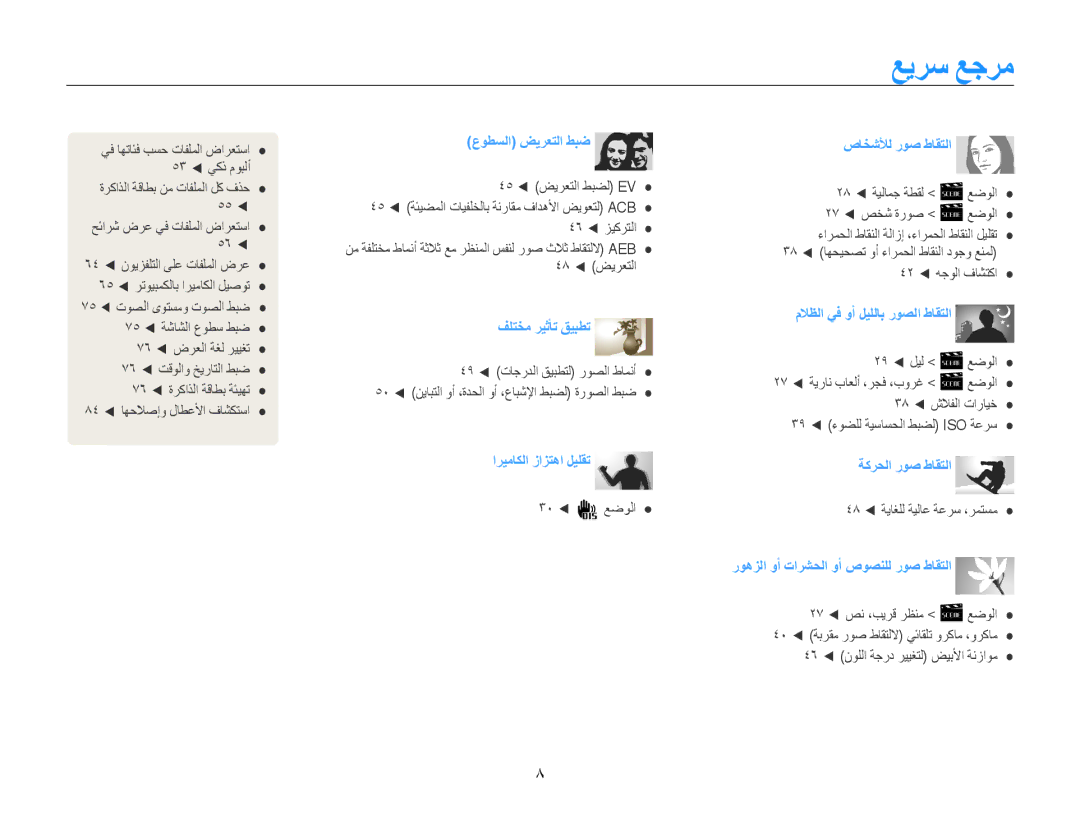 Samsung EC-ES30ZZDABME, EC-ES30ZZBASZA, EC-ES30ZZBABZA, EC-ES30ZZDAPIR, EC-ES30ZZBAPIL manual عيرس عجرم, عوطسلا ضيرعتلا طبض 