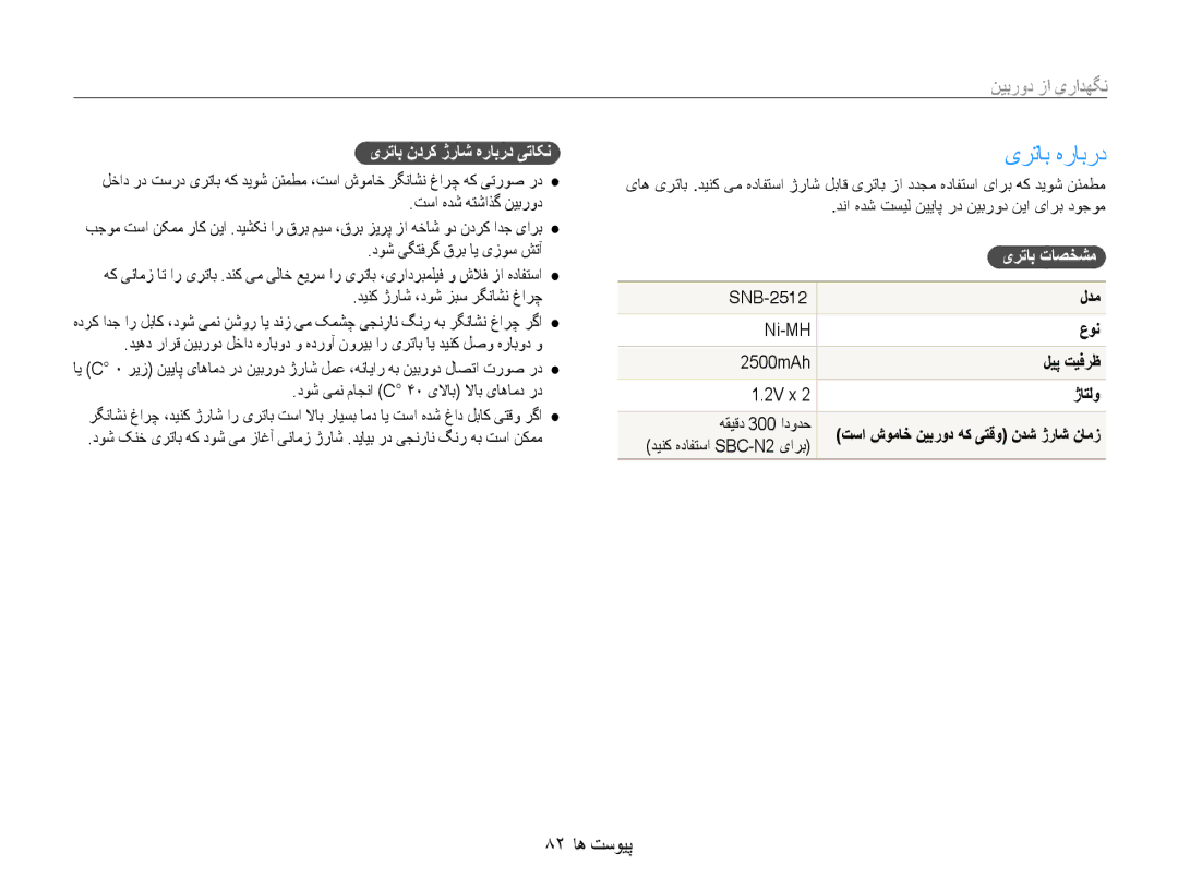 Samsung EC-ES30ZZDABIR, EC-ES30ZZBASZA manual یرتاب هرابرد, 82 پیوست ها, یرتاب ندرک ژراش هرابرد یتاکن, یرتاب تاصخشم 