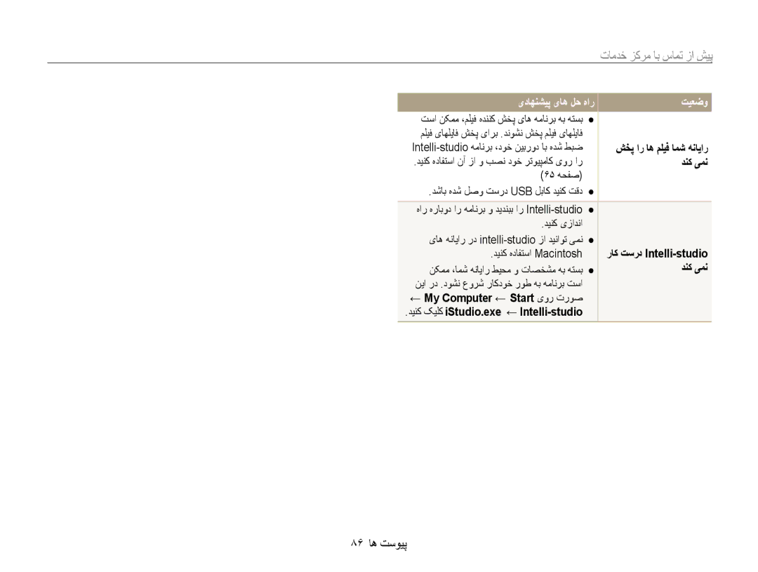 Samsung EC-ES30ZZBAPIL, EC-ES30ZZBASZA manual 86 پیوست ها, شخپ ار اه مليف امش هنايار, ← My Computer ← Start یور تروص 