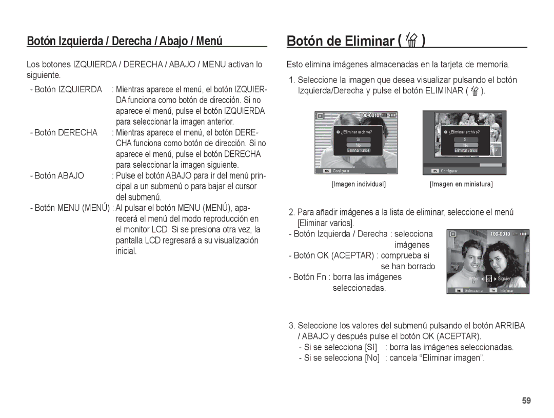 Samsung EC-ES55ZABP/AU, EC-ES55ZABP/E1, EC-ES55ZSBP/E1, EC-ES55ZPBP/E1, EC-ES55ZBBP/E1 manual Botón de Eliminar Õ 