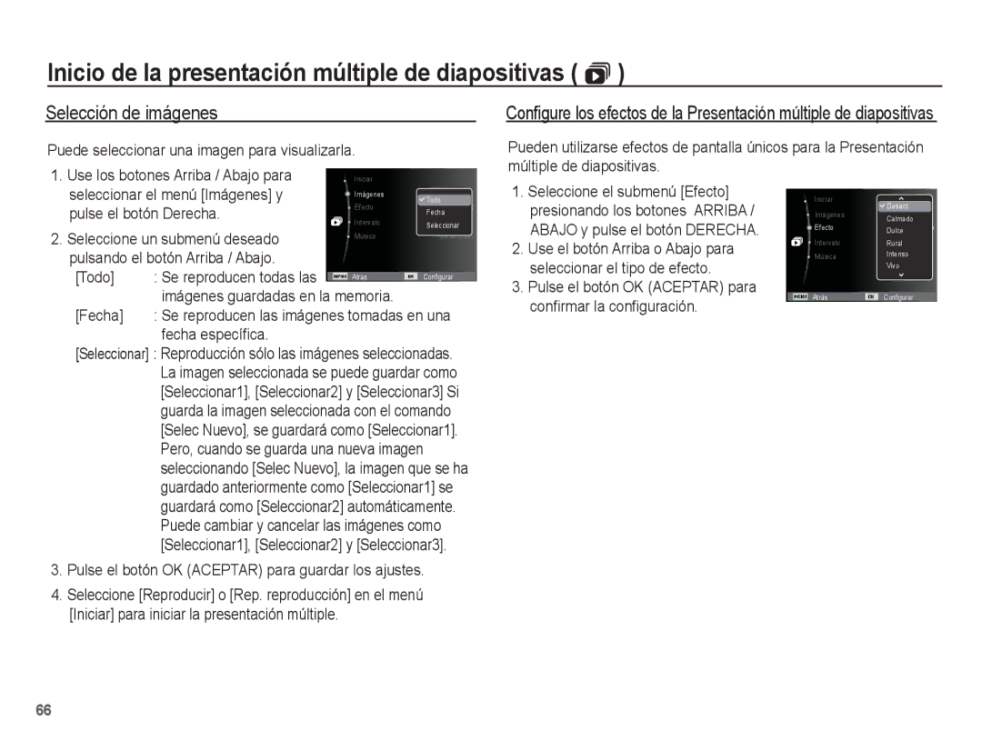 Samsung EC-ES55ZSBP/E1, EC-ES55ZABP/AU manual Inicio de la presentación múltiple de diapositivas , Selección de imágenes 