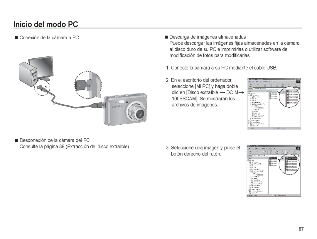 Samsung EC-ES55ZPBP/E1, EC-ES55ZABP/AU, EC-ES55ZABP/E1, EC-ES55ZSBP/E1 manual Conecte la cámara a su PC mediante el cable USB 