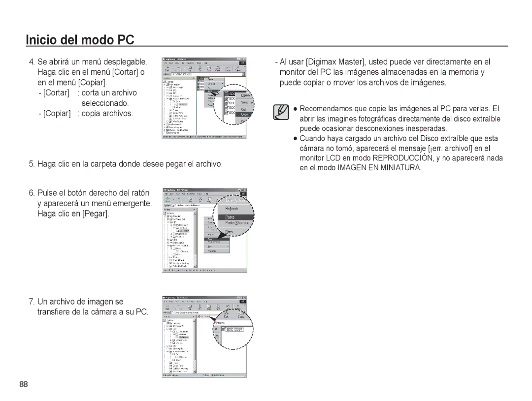 Samsung EC-ES55ZBBP/E1, EC-ES55ZABP/AU, EC-ES55ZABP/E1 manual En el menú Copiar, Cortar corta un archivo seleccionado 