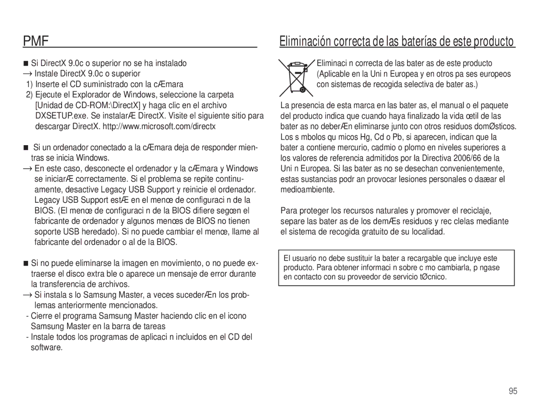 Samsung EC-ES55ZABP/E1, EC-ES55ZABP/AU, EC-ES55ZSBP/E1, EC-ES55ZPBP/E1 Eliminación correcta de las baterías de este producto 