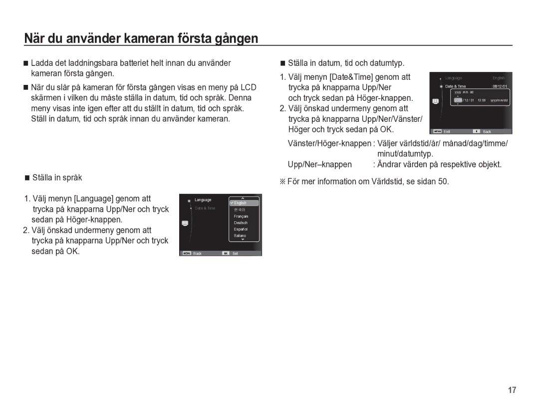 Samsung EC-ES55ZSBP/E2, EC-ES55ZABP/E2 Ställa in datum, tid och datumtyp, Och tryck sedan på Höger-knappen, Minut/datumtyp 