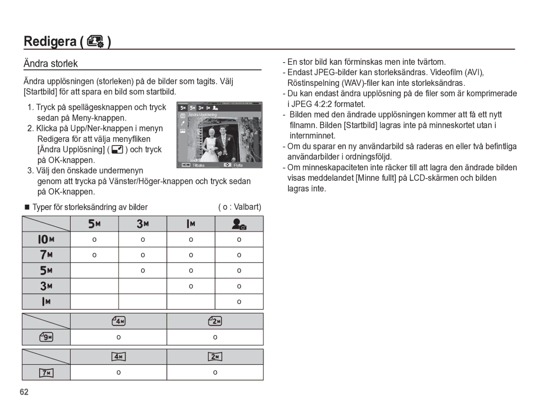 Samsung EC-ES55ZPBP/E2, EC-ES55ZABP/E2, EC-ES55ZBBP/E2, EC-ES55ZSBP/E2 manual Redigera, Ändra storlek 