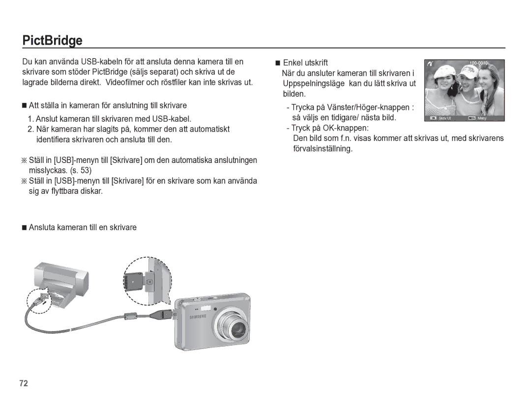 Samsung EC-ES55ZBBP/E2, EC-ES55ZABP/E2, EC-ES55ZSBP/E2, EC-ES55ZPBP/E2 manual PictBridge 