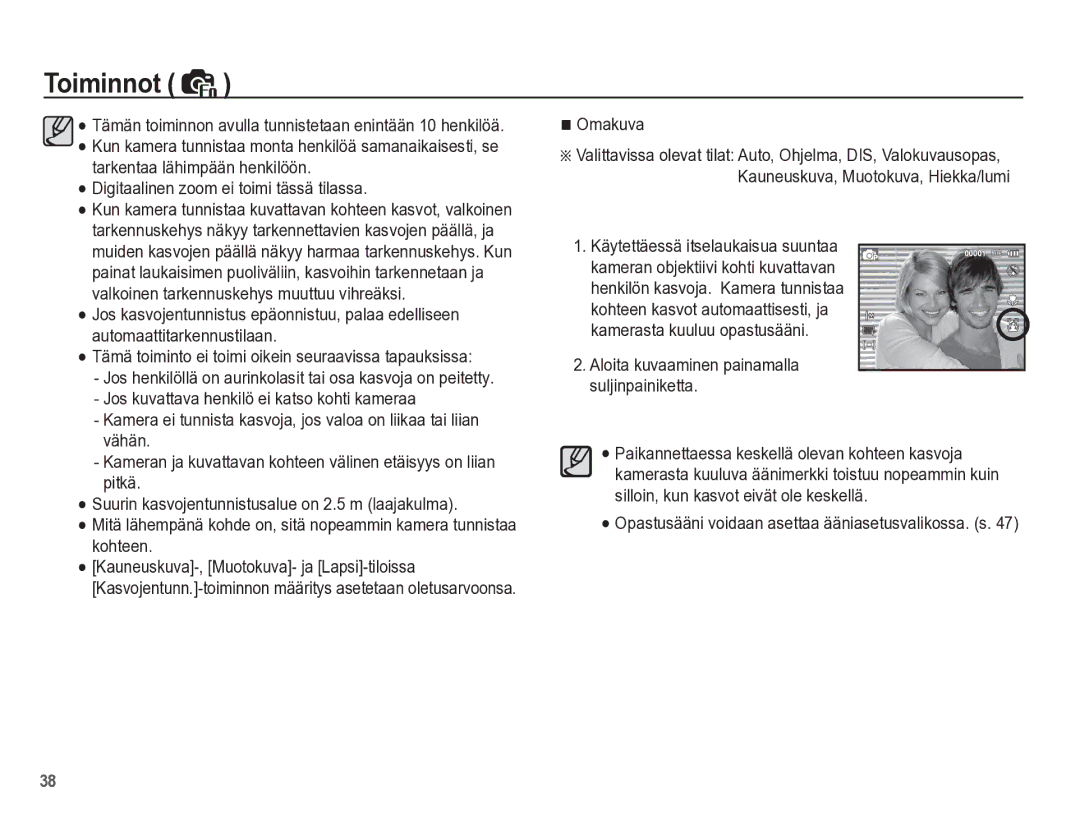 Samsung EC-ES55ZPBP/E2, EC-ES55ZABP/E2, EC-ES55ZBBP/E2, EC-ES55ZSBP/E2 manual Digitaalinen zoom ei toimi tässä tilassa 