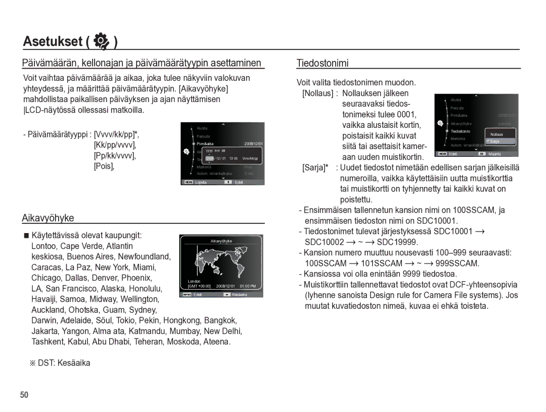 Samsung EC-ES55ZPBP/E2, EC-ES55ZABP/E2, EC-ES55ZBBP/E2, EC-ES55ZSBP/E2 manual Aikavyöhyke, Tiedostonimi 