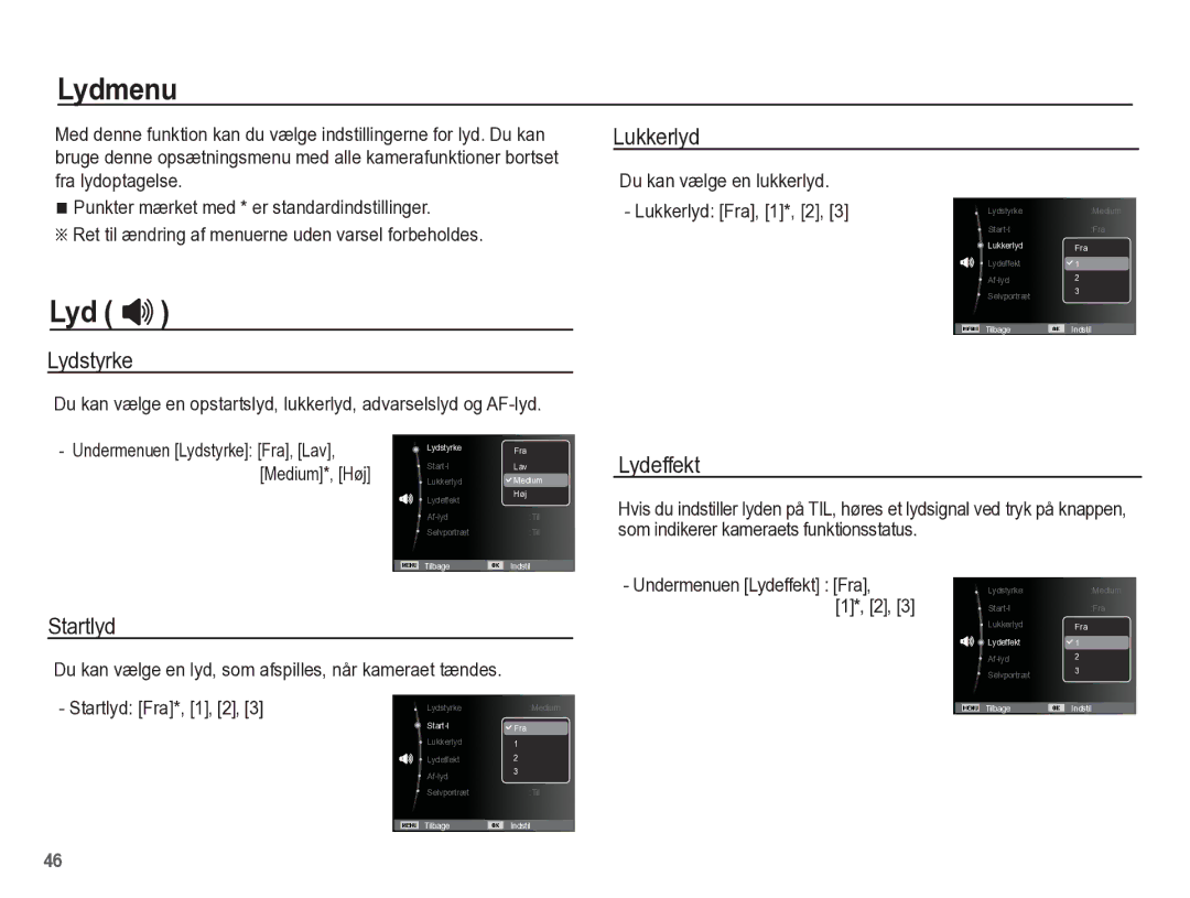 Samsung EC-ES55ZPBP/E2, EC-ES55ZABP/E2, EC-ES55ZBBP/E2, EC-ES55ZSBP/E2 manual Lydmenu 