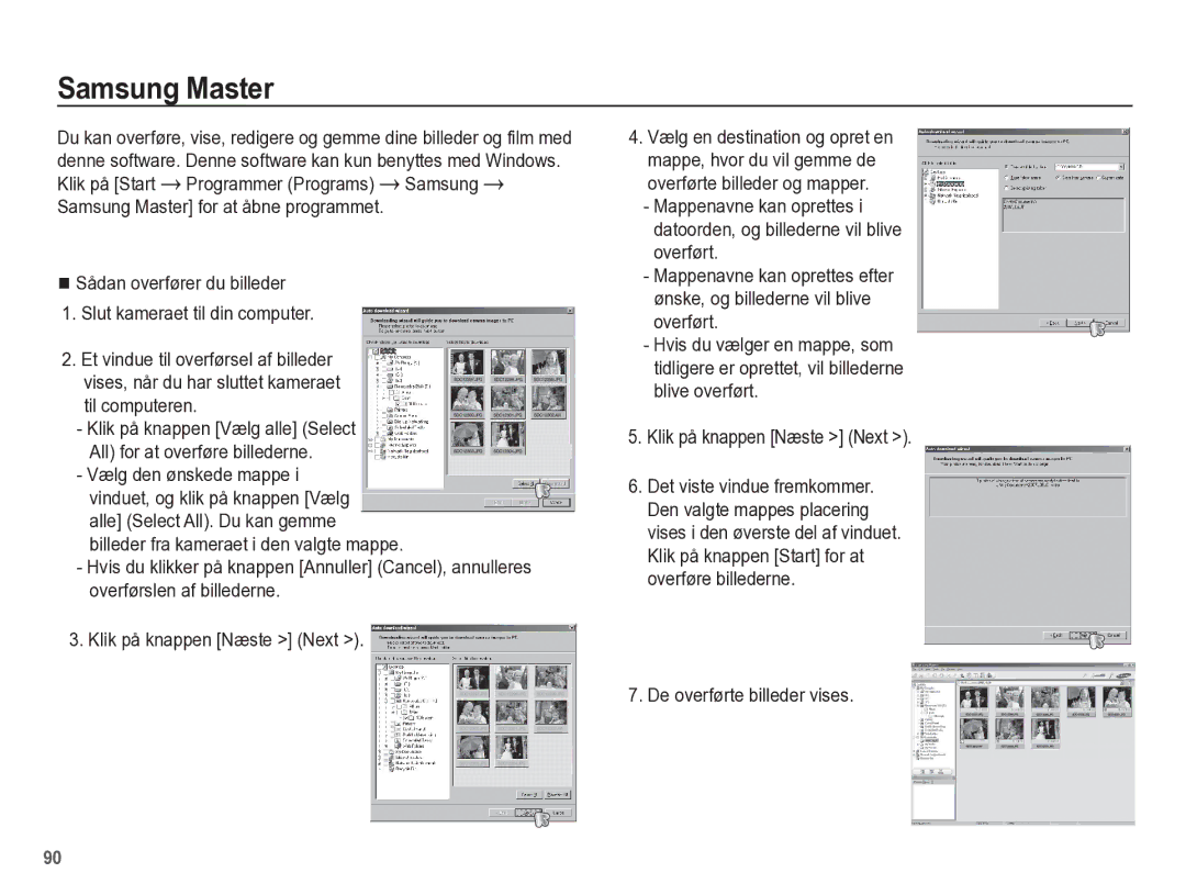 Samsung EC-ES55ZPBP/E2, EC-ES55ZABP/E2, EC-ES55ZBBP/E2, EC-ES55ZSBP/E2 manual Samsung Master, De overførte billeder vises 