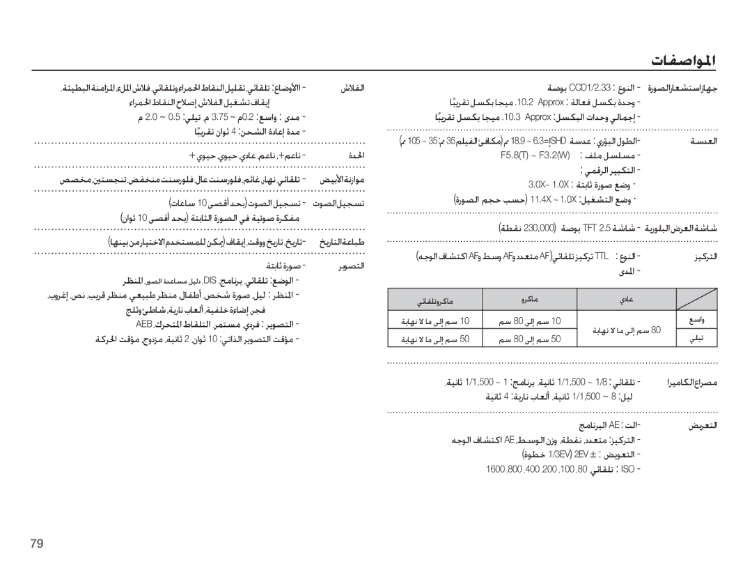 Samsung EC-ES55ZBBP/ME, EC-ES55ZBBP/E1 manual ȜƾƱǧȚǞƓȚ, ȜƾŸƾŴ 10 ǟƫŻȖǋƇŮ ȝǞƫŽȚǚƸƆƉů, ǀƄŮƾŰ ȜȤǞǧ, ǀǧǞŮ CCD1/2.33 ȬǞƶŽȚ, ȷǋƓȚ 