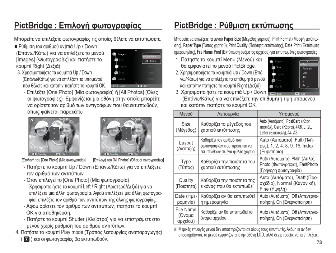 Samsung EC-ES55ZABA/E3 PictBridge ǼʌȚȜȠȖȒ ĳȦĲȠȖȡĮĳȓĮȢ, PictBridge ȇȪșȝȚıȘ İțĲȪʌȦıȘȢ, ȘĮ İȝĳĮȞȚıĲİȓ ĲȠ ȝİȞȠȪ PictBridge 