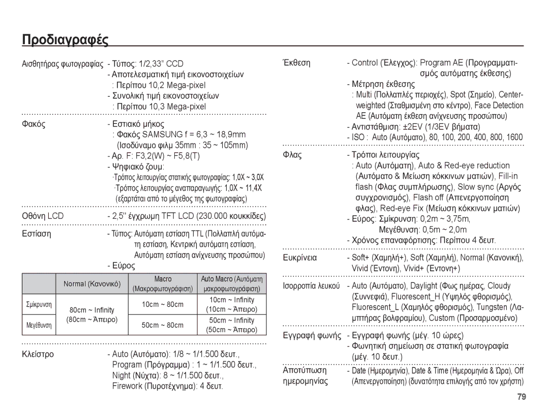 Samsung EC-ES55ZBBP/E3, EC-ES55ZABP/E3, EC-ES55ZPBP/E3, EC-ES55ZSBP/E3, EC-ES55ZABA/E3 manual ȆȡȠįȚĮȖȡĮĳȑȢ 