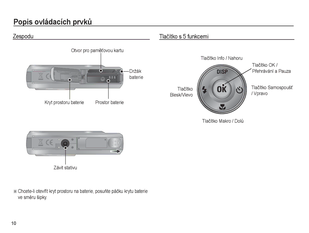 Samsung EC-ES55ZABP/E3, EC-ES55ZBBP/E3, EC-ES55ZPBP/E3 manual Zespodu Tlaþítko s 5 funkcemi, Tlaþítko OK PĜehrávání a Pauza 