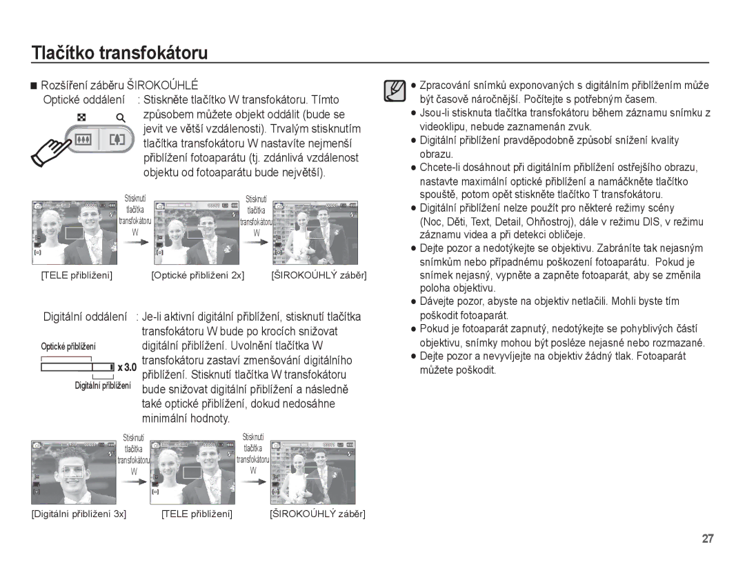 Samsung EC-ES55ZSBP/E3, EC-ES55ZBBP/E3, EC-ES55ZABP/E3, EC-ES55ZPBP/E3, EC-ES55ZABP/E2 manual Tlaþítko transfokátoru 