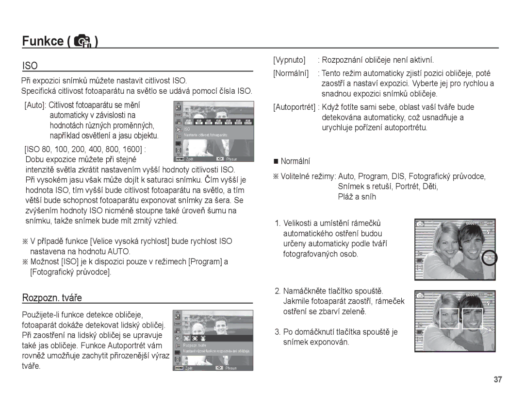 Samsung EC-ES55ZSBP/E3, EC-ES55ZBBP/E3, EC-ES55ZABP/E3, EC-ES55ZPBP/E3, EC-ES55ZABP/E2 manual Rozpozn. tváĜe 