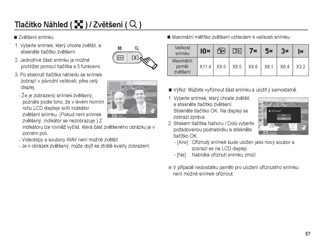 Samsung EC-ES55ZSBP/E3, EC-ES55ZBBP/E3 manual ZvČtšení snímku, Maximální mČĜítko zvČtšení vzhledem k velikosti snímku 