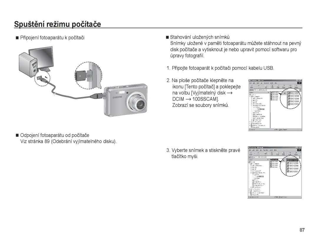 Samsung EC-ES55ZSBP/E3, EC-ES55ZBBP/E3, EC-ES55ZABP/E3, EC-ES55ZPBP/E3 manual Vyberte snímek a stisknČte pravé tlaþítko myši 