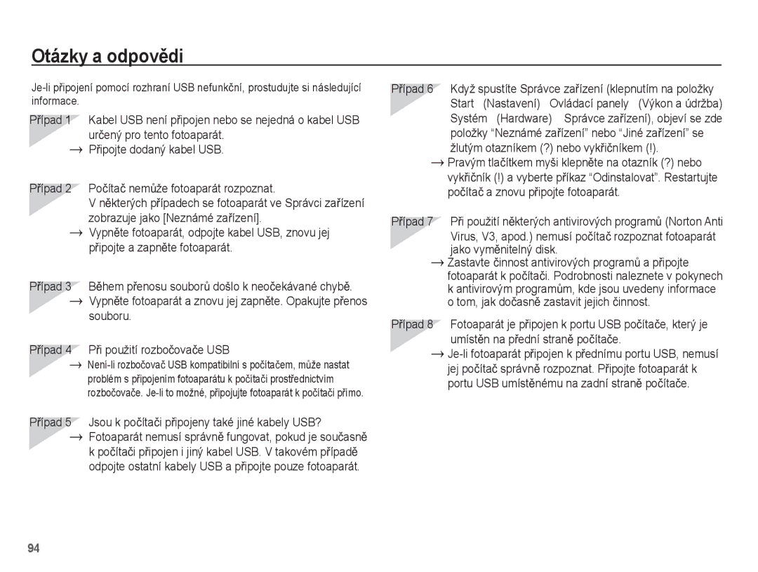 Samsung EC-ES55ZBBP/E3, EC-ES55ZABP/E3, EC-ES55ZPBP/E3, EC-ES55ZSBP/E3, EC-ES55ZABP/E2 manual Otázky a odpovČdi 