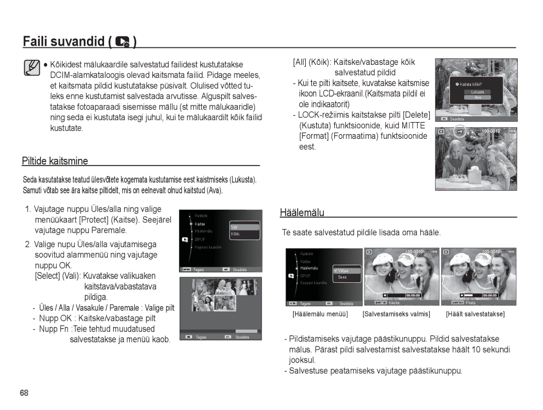 Samsung EC-ES55ZBBP/RU Piltide kaitsmine, Te saate salvestatud pildile lisada oma hääle, Kaitstava/vabastatava, Pildiga 