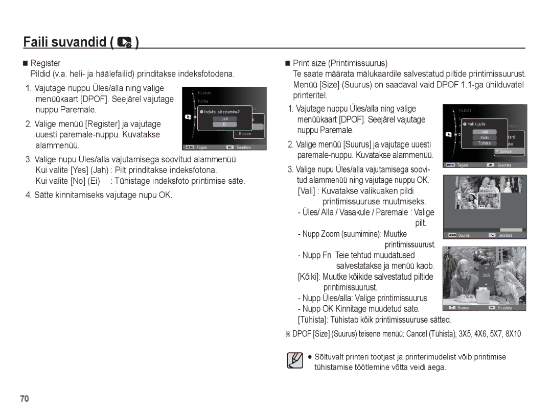 Samsung EC-ES55ZSBP/RU manual Vali Kuvatakse valikuaken pildi Printimissuuruse muutmiseks, Pilt Nupp Zoom suumimine Muutke 