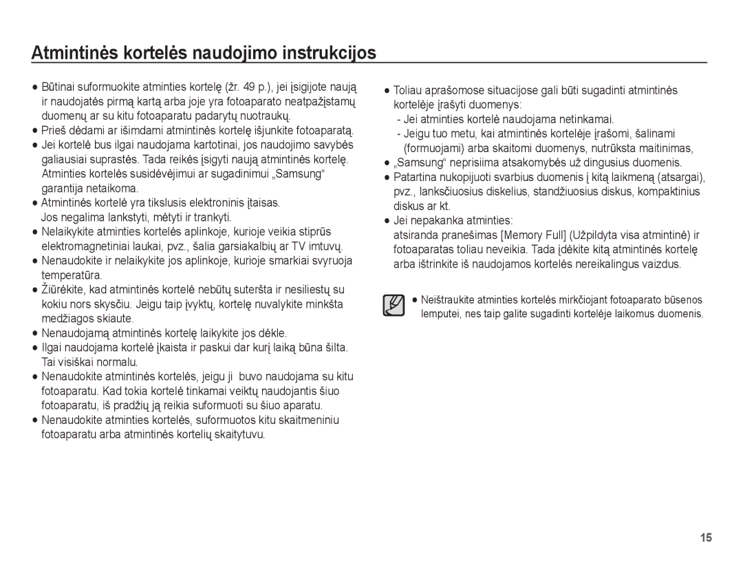 Samsung EC-ES55ZABP/RU, EC-ES55ZBBP/RU, EC-ES55ZSBP/RU manual Atmintinơs kortelơs naudojimo instrukcijos 